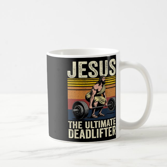 Vintage Jesus Ultimate Deadlifter Funny Kristus Kaffemugg (Höger)