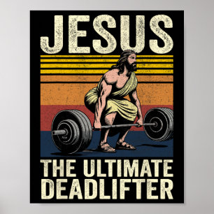 Vintage Jesus Ultimate Deadlifter Funny Kristus Poster