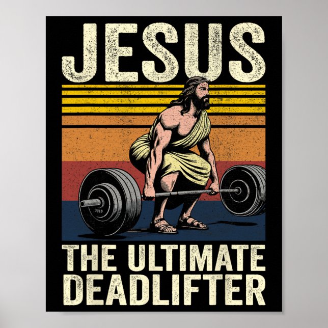 Vintage Jesus Ultimate Deadlifter Funny Kristus Poster (Framsidan)