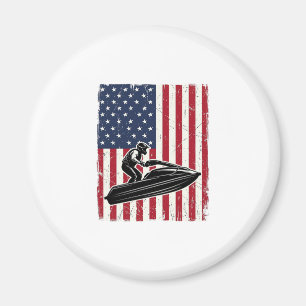 Vintage Jet Ski Amerikansk Flagga Vektor T-Shirt D Magnet