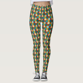 Vintage Jigszawa Puzzle Delarare Mönster Leggings