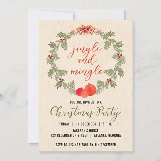 Vintage Jingle och Mingle jul Party Inbjudningar (Framsida)