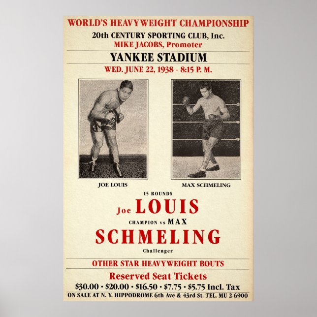 Vintage Joe Lewis mot Max Schmeling Poster (Framsidan)