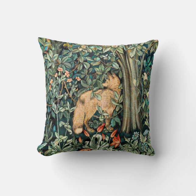 Vintage John Dearle "Greenery"- Träd Flower & Fox Kudde (Framsida)