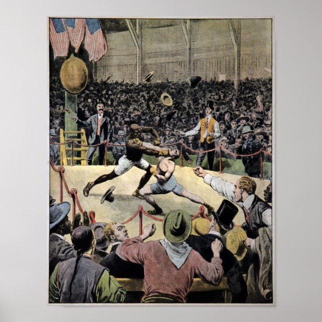 Vintage Johnson Jeffries Fight Illustration Poster (Framsidan)