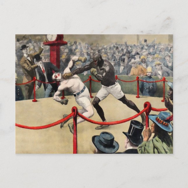 Vintage Johnson VS Jeffries Boxing Illustration Vykort (Framsida)