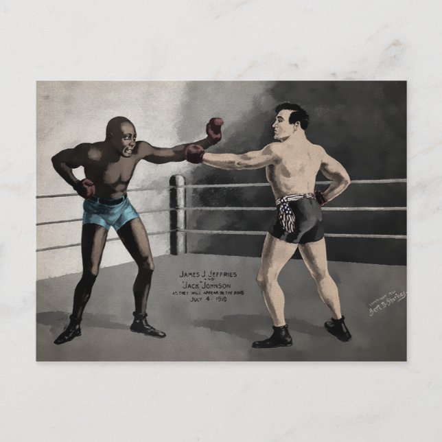 Vintage Johnson VS Jeffries Boxing Vykort (Framsida)