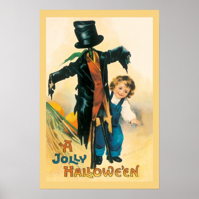 Vintage Jolly Halloween Scarecrow Ellen Clapsaddle Poster (Framsidan)