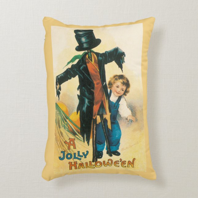 Vintage Jolly Halloween Scarecrow Ellen Clapsaddle Prydnadskudde (Framsidan(Vertikal))