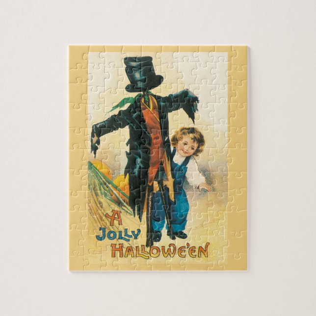 Vintage Jolly Halloween Scarecrow Ellen Clapsaddle Pussel (Vertikal)