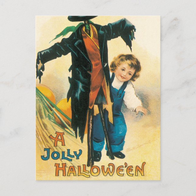 Vintage Jolly Halloween Scarecrow Ellen Clapsaddle Vykort (Framsida)