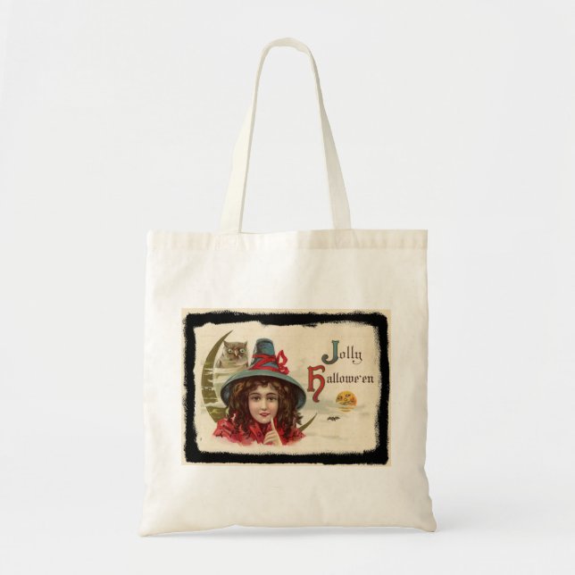 Vintage Jolly Halloween Witch Tygkasse (Framsidan)