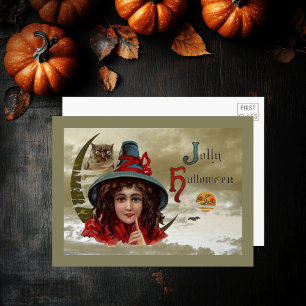 Vintage Jolly Halloween Witch & Uggla Large Postca Inbjudningar