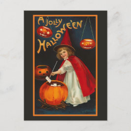 Vintage Jolly Halloween Witch-vykort Helg Vykort