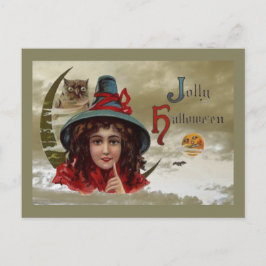 Vintage Jolly Halloween Witch-vykort Vykort
