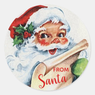 Vintage Jolly Jultomten FRÅN SANTA Runt Klistermärke