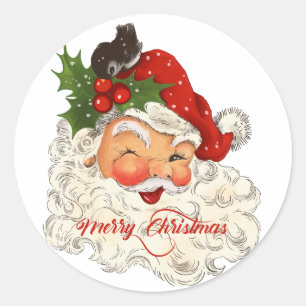 Vintage jolly Jultomten God jul retro Runt Klistermärke
