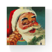 Vintage Jolly Jultomten med Turquise Backgroun