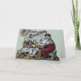 Vintage Jolly jultomten som jobbar på hans Desk Helgkort