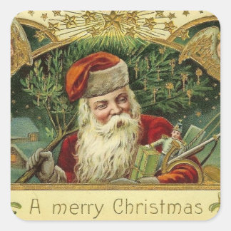 Vintage Jolly jultomten Stickers Fyrkantigt Klistermärke