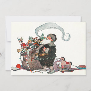 Vintage Jolly Old Elf Jultomten ger julklapp Julkort