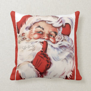 Vintage Jolly Old Santa Shhh Röd Kuddthrow Kudde