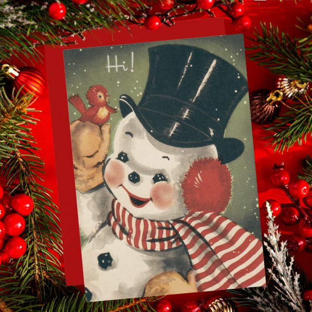Vintage Jolly Retro Snögubbe Anpassningsbar jul Kort (Vintage Jolly Retro Snowman Custom Christmas Card. Add a special message and your name!)