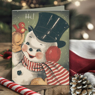 Vintage Jolly Retro Snögubbe Helgdag Kort