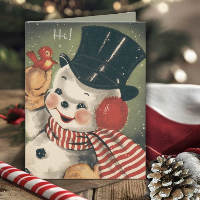 Vintage Jolly Retro Snögubbe Helgdag Kort (Vintage Jolly Retro Snowman Holiday Card)