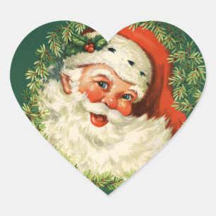 Vintage Jolly Santa Ansikte Hjärtformat Klistermärke