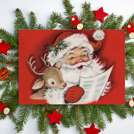 Vintage Jolly Santa med Baby Rudolf Anpassningsbar Helgkort