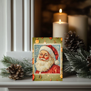 Vintage Jolly Santa Postage Frimärke Kort