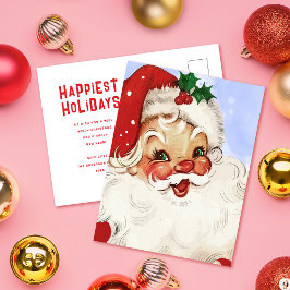 Vintage Jolly Santa Watercolor-Helgdag Vykort