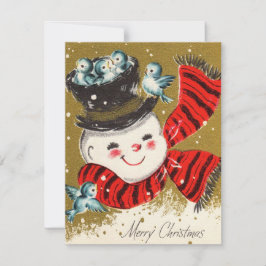 Vintage Jolly Snögubbe med fåglar Julkort