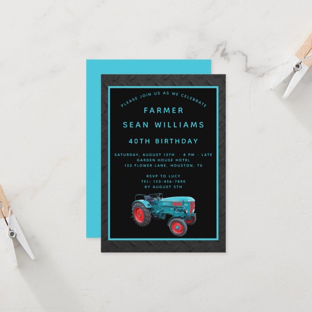 Vintage Jordbrukarens 40:e födelsedag Party Inbjudningar (Fram/Back In Situ)