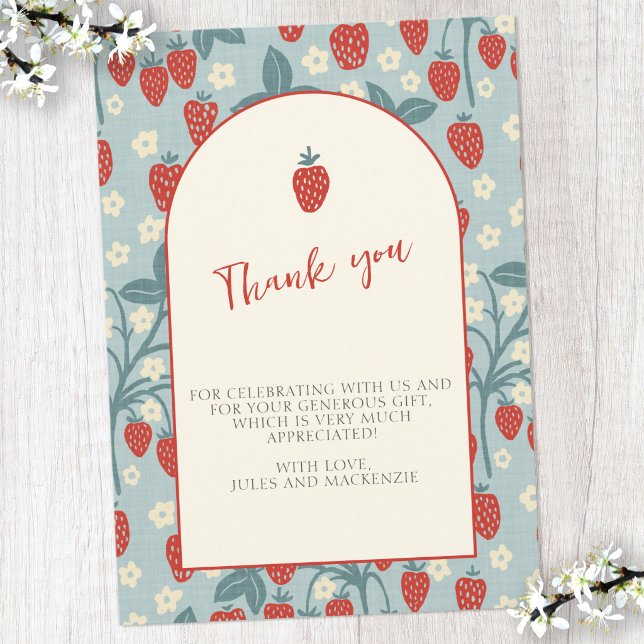 Vintage Jordgubb Tackkort Inbjudningar (Strawberry baby shower thank you card)