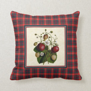 Vintage Jordgubbar med Fraser Tartan Gräns Kudde