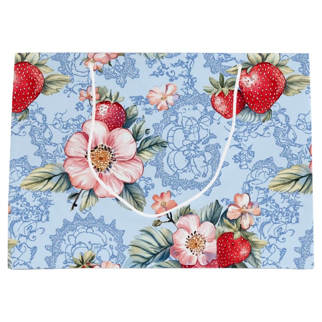 Vintage Jordgubbar och blommor Mönster (Framsidan)