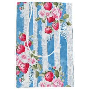 Vintage Jordgubbar och blommor på Blå Rand