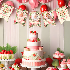 Vintage Jordgubbe 1:a födelsedag Party foto Vimplar