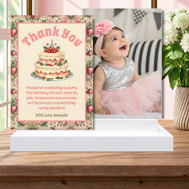 Vintage Jordgubbe 1:a födelsedag - tack för ditt k Inbjudningar