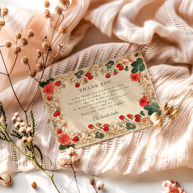 Vintage Jordgubbs Botanisk Bröllopsdusch Tack Kort (Skapare uppladdad)