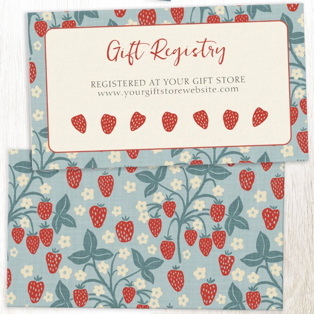 Vintage Jordgubbs Bröllopspresentregistrering Tilläggskort (Vintage strawberry pattern bridal shower gift registry enclosure card)