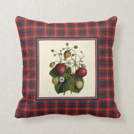 Vintage jordgubbsbär med Fraser Tartan Gräns Kudde