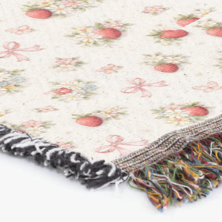 Vintage Jordgubbsblomma Sömlös cottagecore Filt