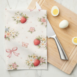Vintage Jordgubbsblomma Sömlös cottagecore Kökshandduk