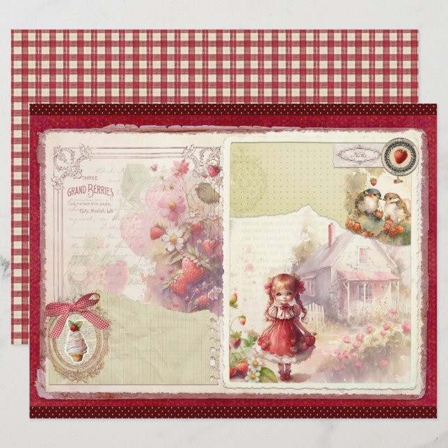 Vintage Jordgubbsgård Scrapbookpapper (Fram/baksida)