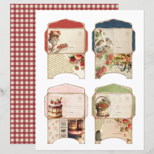 Vintage jordgubbsgård Scrapbookpapper (Fram/baksida)