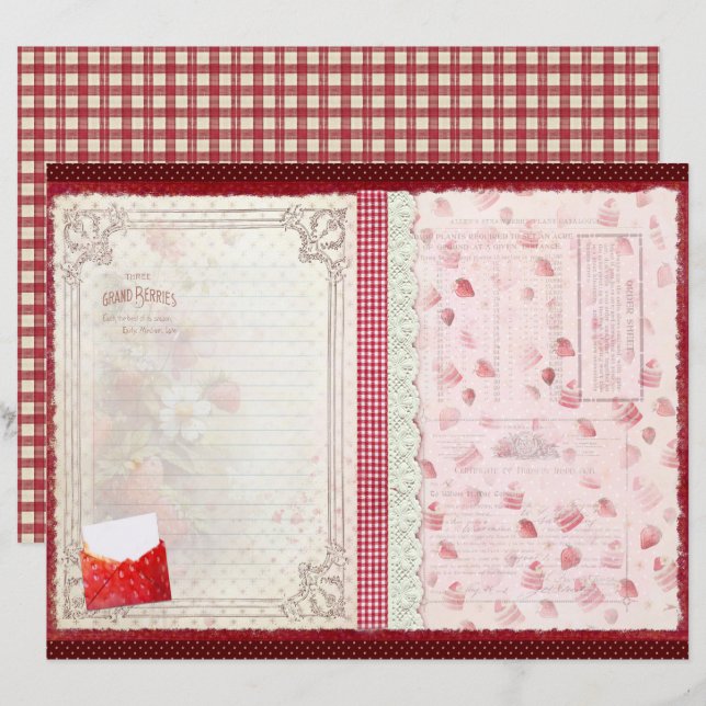 Vintage Jordgubbsgård Scrapbookpapper (Fram/baksida)