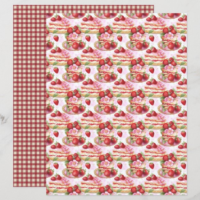 Vintage Jordgubbsskörde Scrapbookpapper (Fram/baksida)